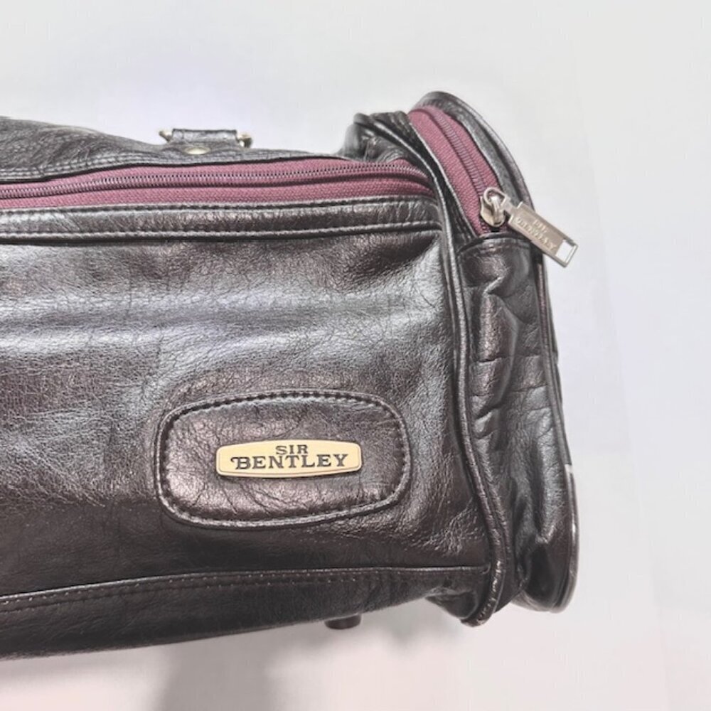 VTG Sir Bentley Leather Duffel Bag Travel Carry On Double Handles Black Red 18” - Picture 15 of 15